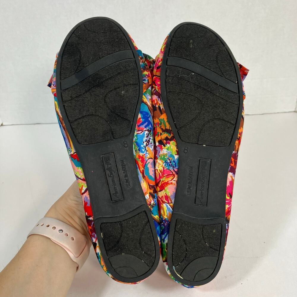 American Eagle Sz 8 Ainsley Boho Floral Ballet Flats w Bow Textile Upper Y2K 90s - Picture 13 of 16